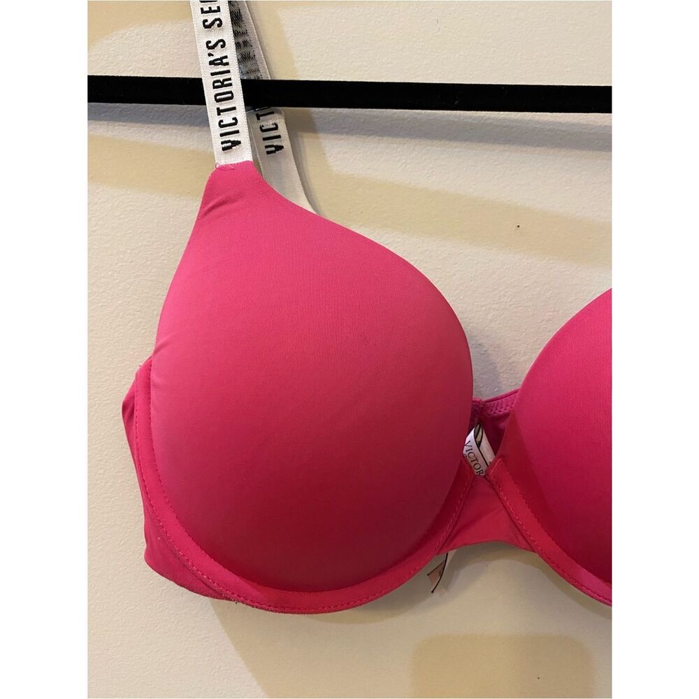 Victoria's Secret Pink Logo Strap T-Shirt Push-Up Bra Women’s Size 36C - Picture 2 of 6